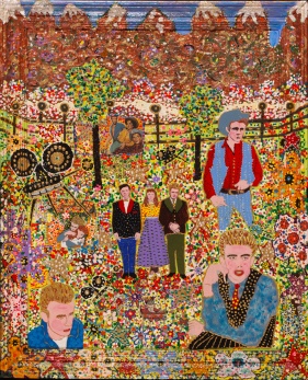 Outsider artist painting: James Dean features James Dean with Liz Taylo - by Harriet Young