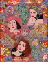Outsider artist painting: The Three Legends features Bette Davis, Joan Crawford and Rita Hayworth - by Harriet Young