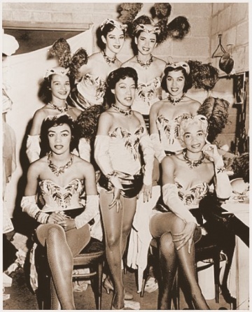 Photo of the Moulin Rouge show girls, who appear in the painting Duke Ellington by pop art chronicler of mid-century Hollywood and Las Vegas, Harriet Young