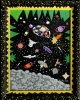 Outsider artist painting:  Space - depicts the Universe at rush hour - by Harriet Young