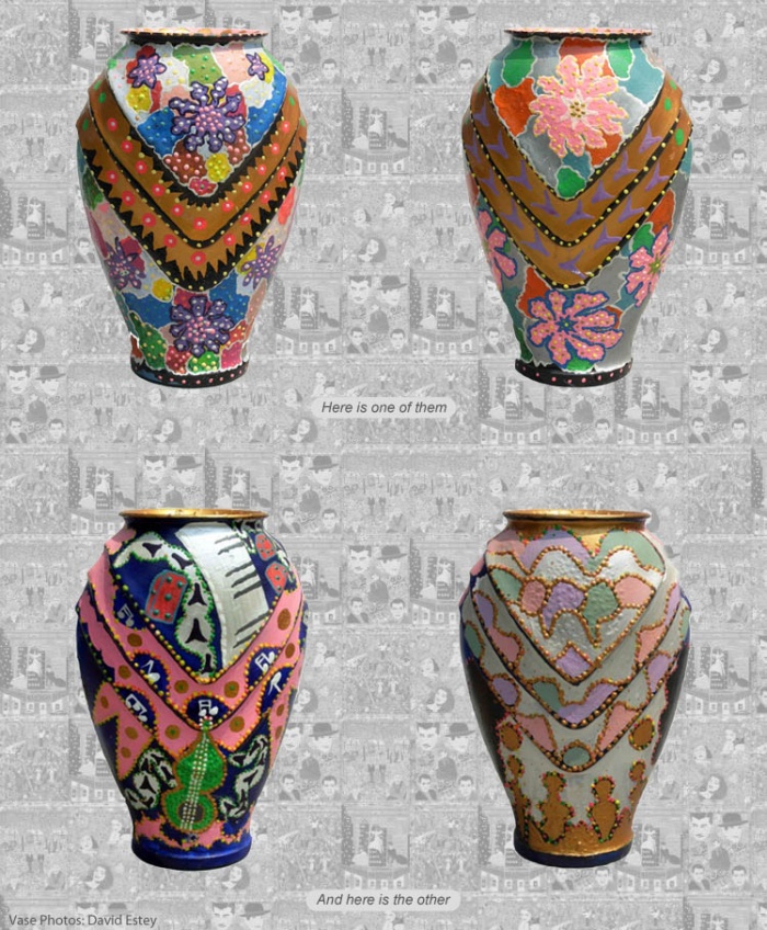 Hand-painted flea market vases by Philadelphia folk artist Harriet Young